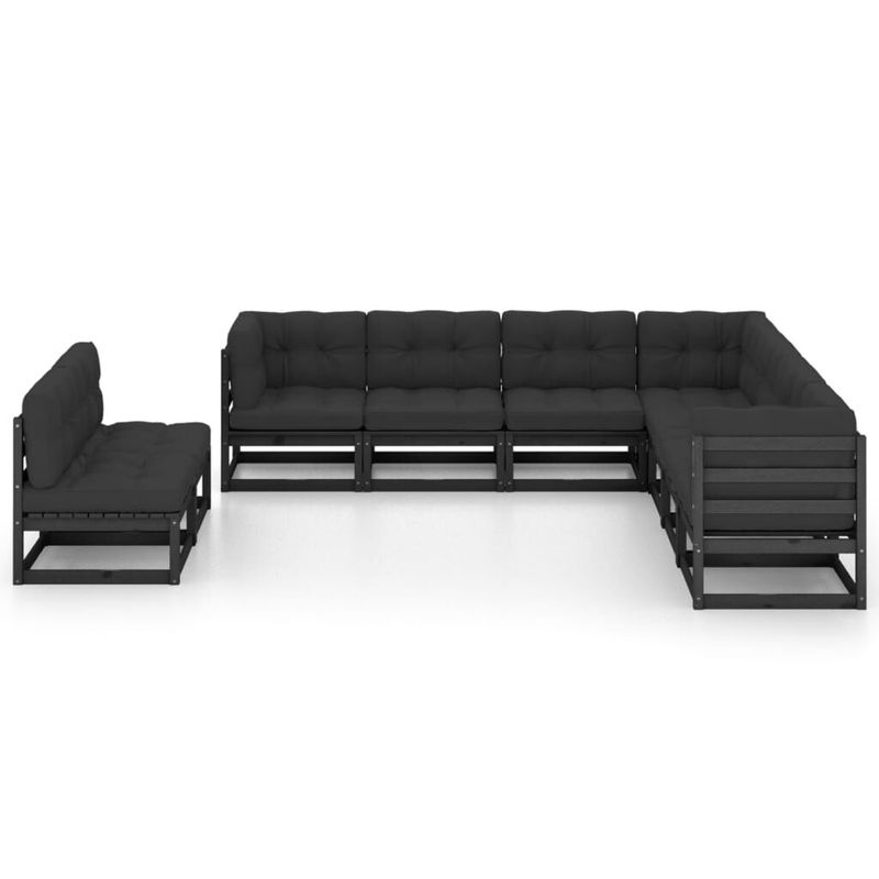 vidaXL-Set-Divani-da-Giardino-9-pz-con-Cuscini-Massello-di-Pino-Nero