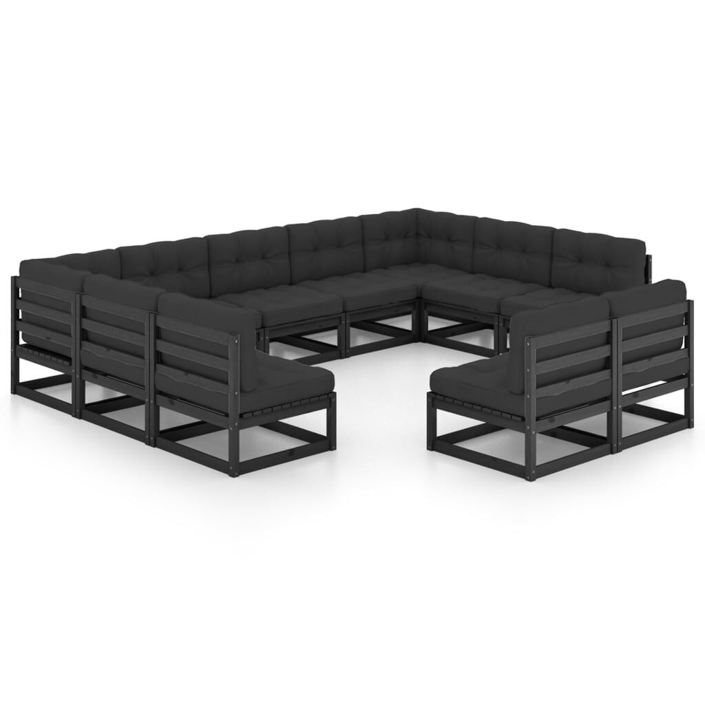 VidaXL Set Divani da Giardino 11 pz con Cuscini Massello di Pino Nero