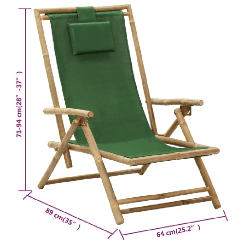 vidaXL-Sedia-Reclinabile-Relax-Verde-in-Bambu-e-Tessuto