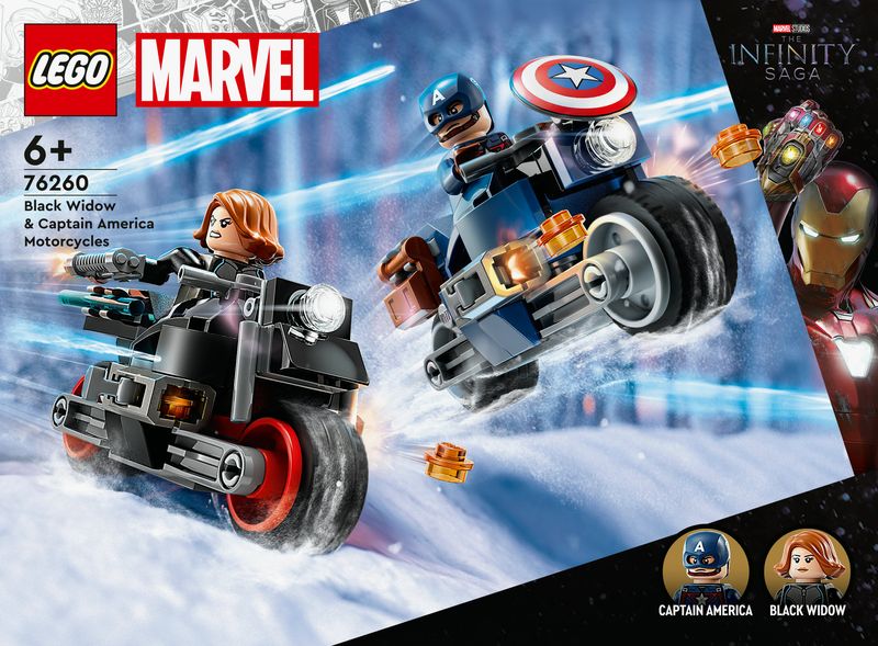 LEGO-Marvel-76260-Motociclette-di-Black-Widow-e-Captain-America-Set-Avengers-Age-of-Ultron-con-2-Supereroi-e-Moto-Giocattolo