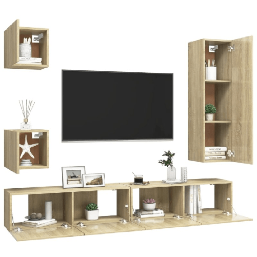 vidaXL-Set-Porta-TV-5-pz-Rovere-Sonoma-in-Truciolato