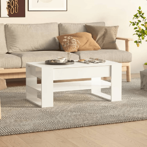 VidaXL Tavolino da Salotto Bianco Lucido 102x55x45cm Legno Multistrato