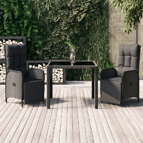 Set-da-Pranzo-da-Giardino-3-pz-con-Cuscini-Nero-in-Polyrattan