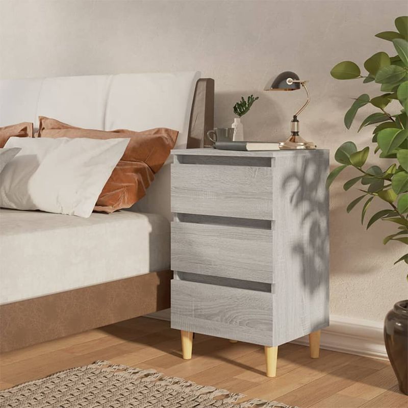 vidaXL-Comodino-con-Gambe-in-Legno-Massello-Grigio-Sonoma-40x35x69-cm