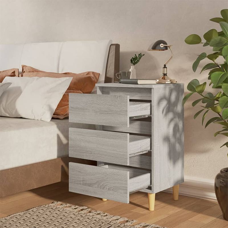 vidaXL-Comodino-con-Gambe-in-Legno-Massello-Grigio-Sonoma-40x35x69-cm