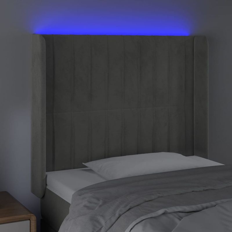 Testiera-a-LED-Grigio-Chiaro-163x16x78-88-cm-in-Velluto