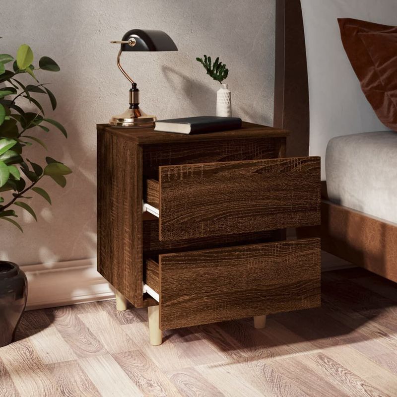 vidaXL-Comodino-con-Gambe-in-Legno-Massello-Rovere-Marrone-40x35x50cm