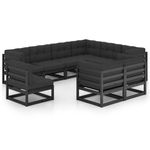 vidaXL-Set-Divani-da-Giardino-9-pz-con-Cuscini-Massello-di-Pino-Nero