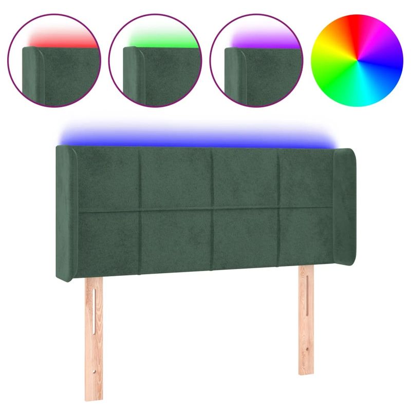 Testiera-a-LED-Verde-scuro-93x16x78-88-cm-in-Velluto