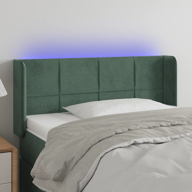 Testiera-a-LED-Verde-scuro-93x16x78-88-cm-in-Velluto