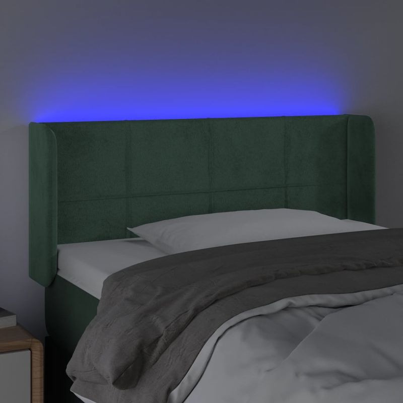Testiera-a-LED-Verde-scuro-93x16x78-88-cm-in-Velluto