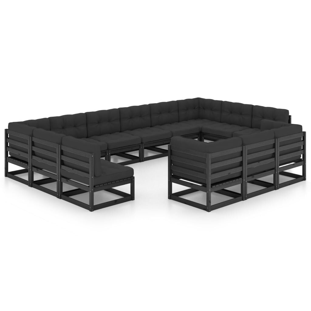 VidaXL Set Divani da Giardino 13 pz con Cuscini Massello di Pino Nero