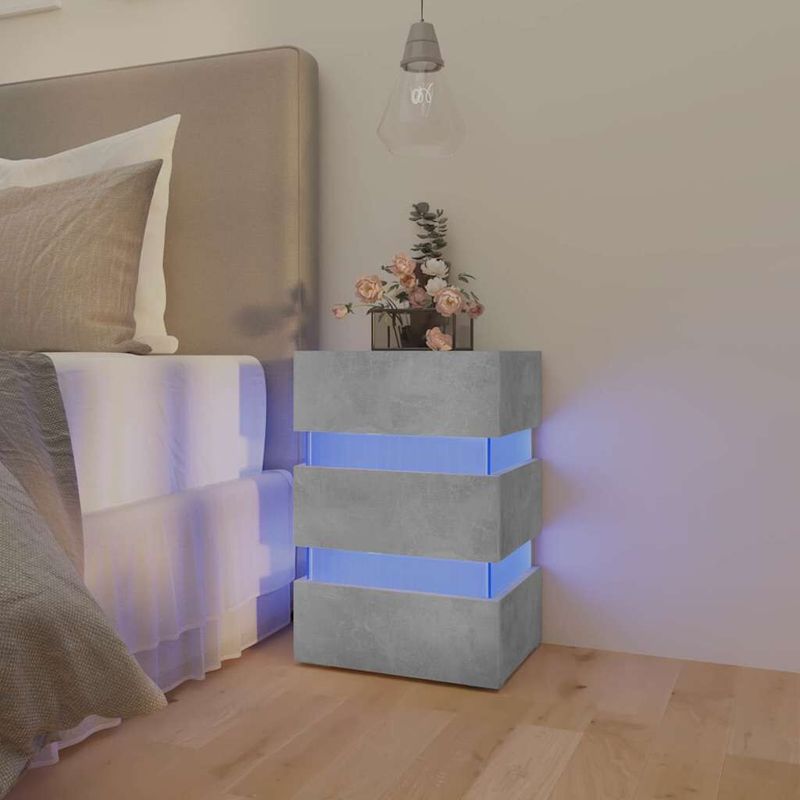 vidaXL-Comodino-con-LED-Grigio-Cemento-45x35x67cm-in-Legno-Multistrato