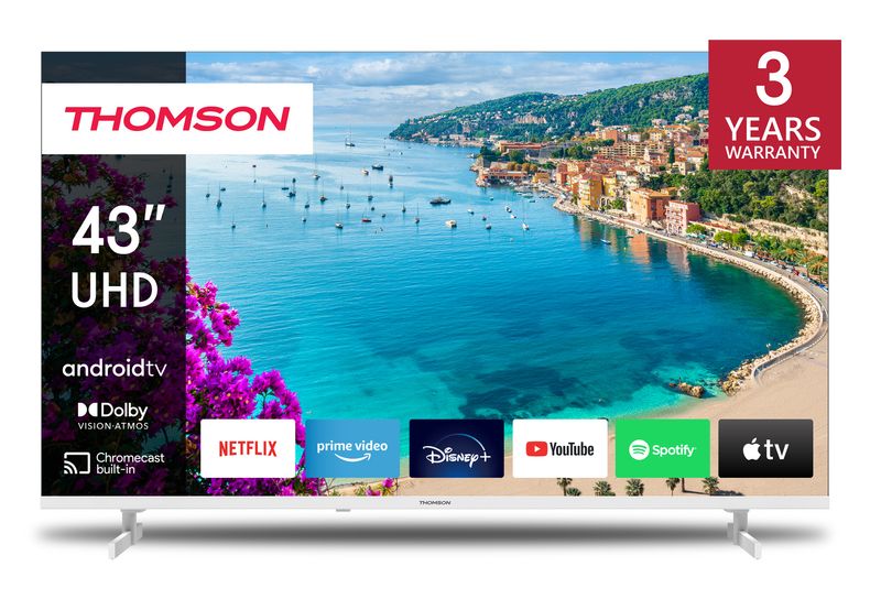 Thomson-43UA5S13W-Smart-TV-43-Pollici-4K-Ultra-HD-Display-LED-Sistema-Android-TV-DVBT2-C-S2-Classe-F-colore-Bianco