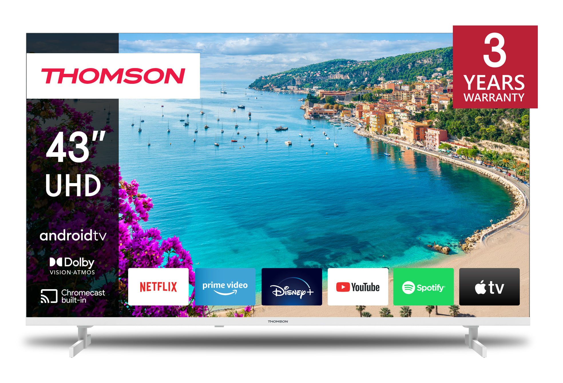 Thomson 43UA5S13W Smart TV 43 Pollici 4K Ultra HD Display LED Sistema Android TV DVBT2-C-S2 Classe F colore Bianco Thomson 43UA5S13W TV 109,2 cm (43") 4K Ultra HD Smart TV Wi-Fi Bianco