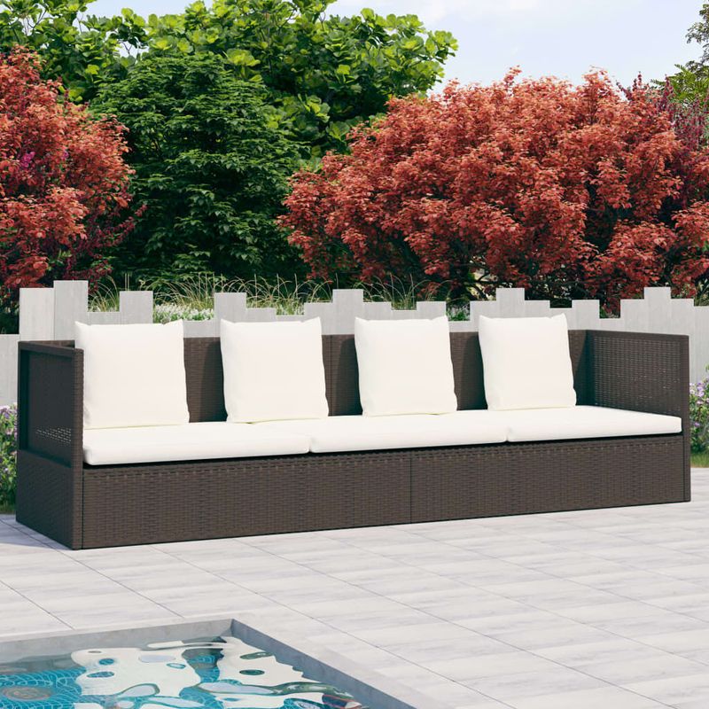 Lettino-da-Giardino-con-Cuscini-in-Polyrattan-Marrone