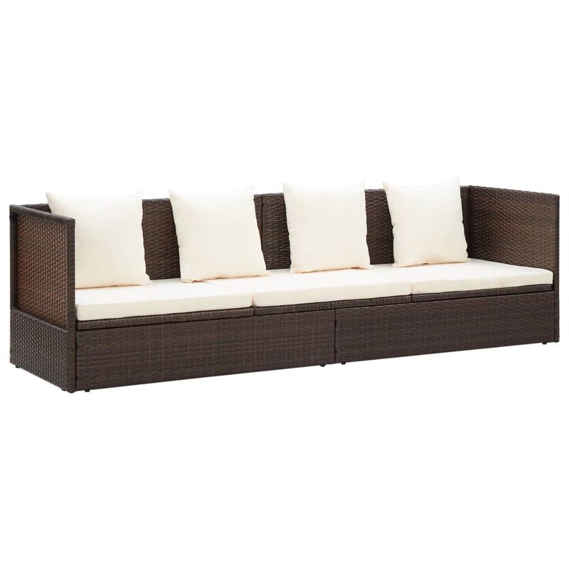 Lettino-da-Giardino-con-Cuscini-in-Polyrattan-Marrone
