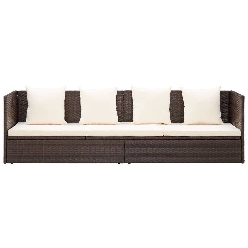 Lettino-da-Giardino-con-Cuscini-in-Polyrattan-Marrone