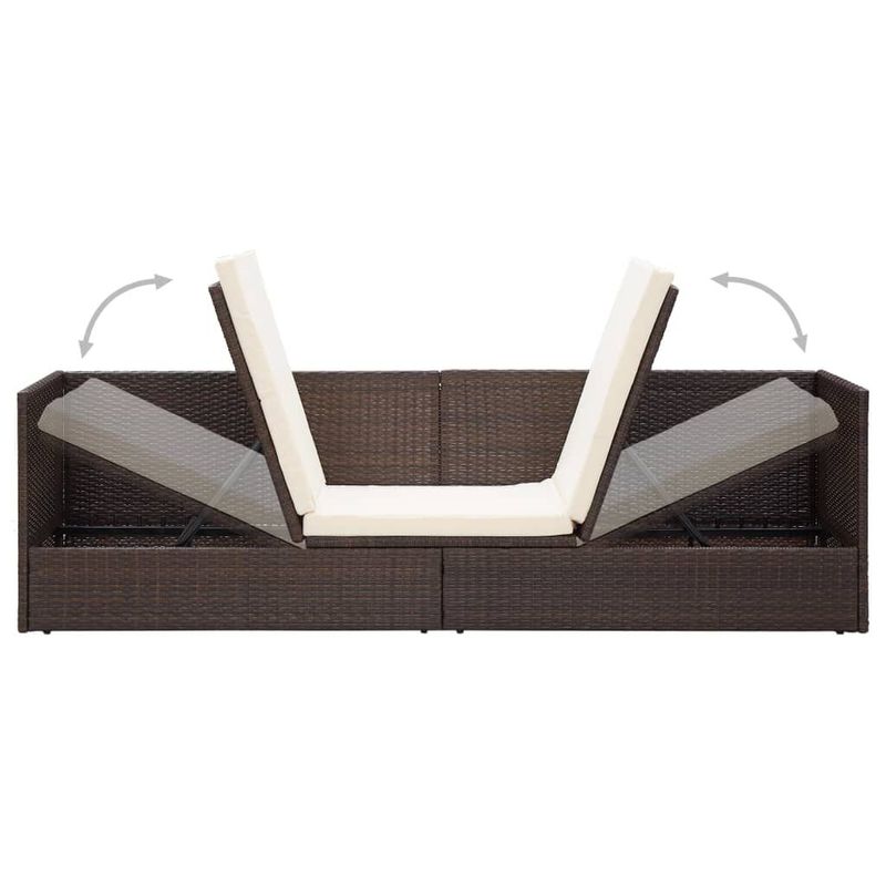 Lettino-da-Giardino-con-Cuscini-in-Polyrattan-Marrone