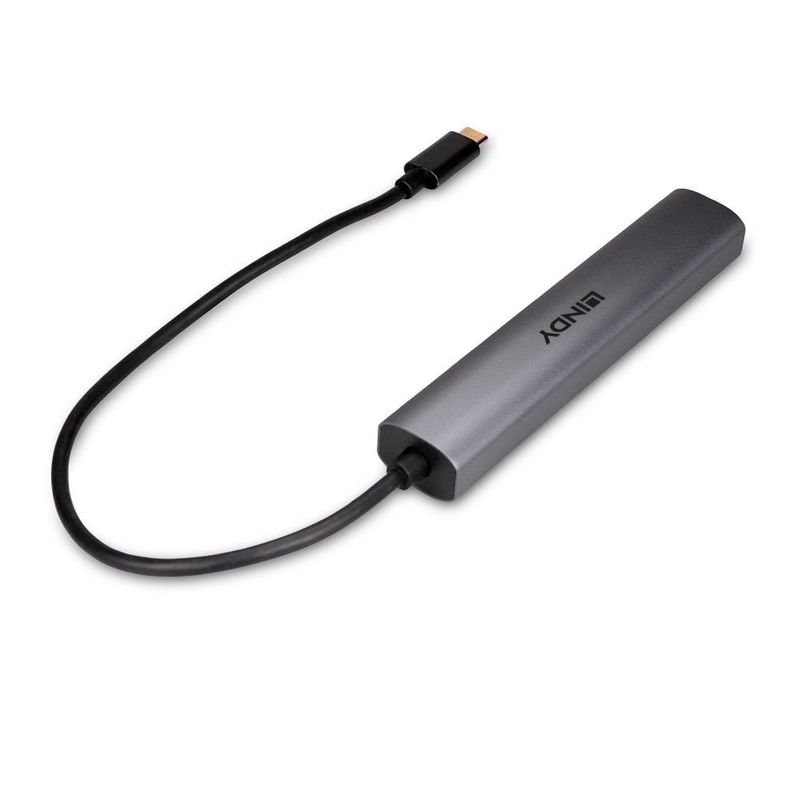 Lindy-43384-hub-di-interfaccia-USB-tipo-C-10000-Mbit-s-Grigio