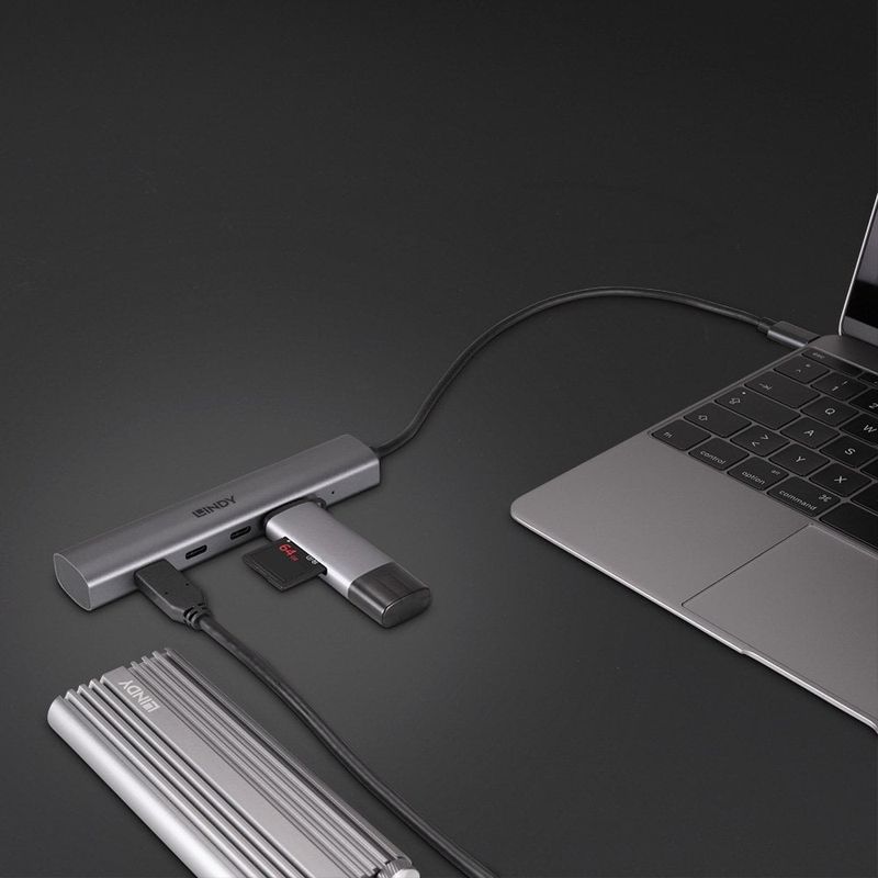 Lindy-43384-hub-di-interfaccia-USB-tipo-C-10000-Mbit-s-Grigio