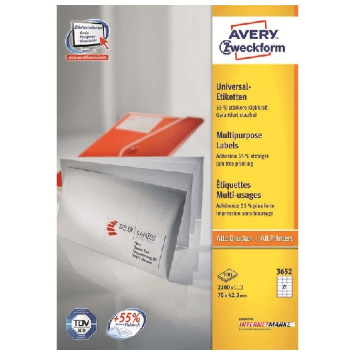 Avery 3652Z etichetta autoadesiva Rettangolo Bianco 2100 pz