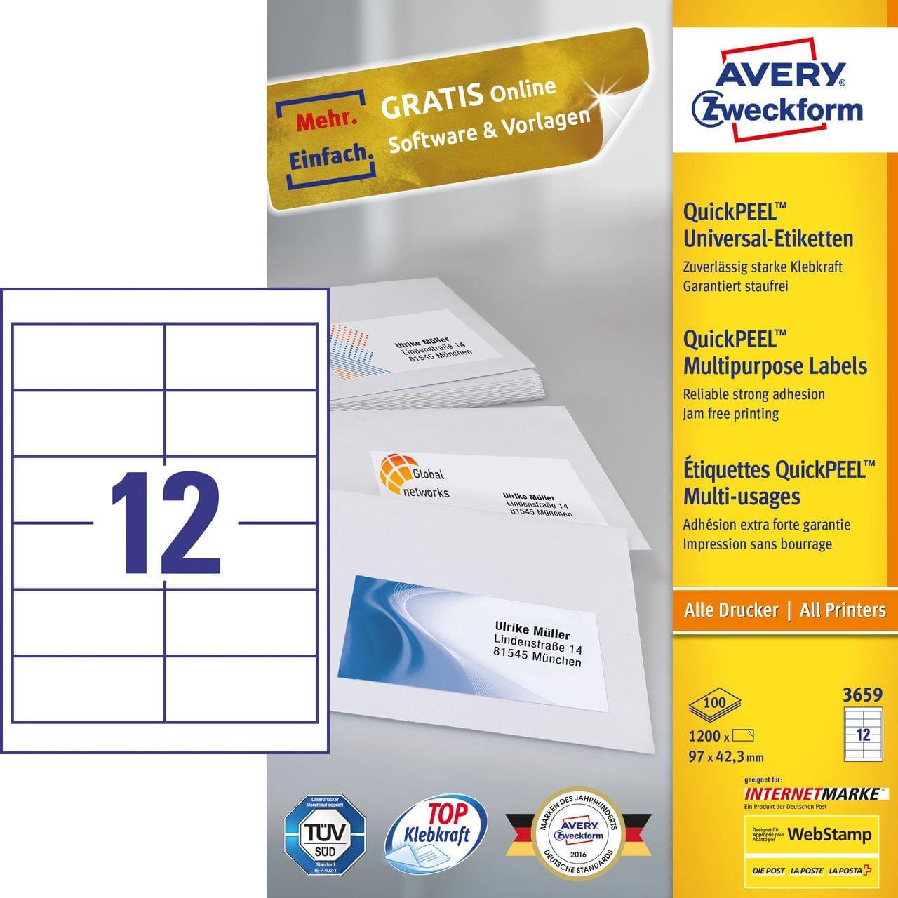 Avery 3659 etichetta autoadesiva Rettangolo Permanente Bianco 1200 pz