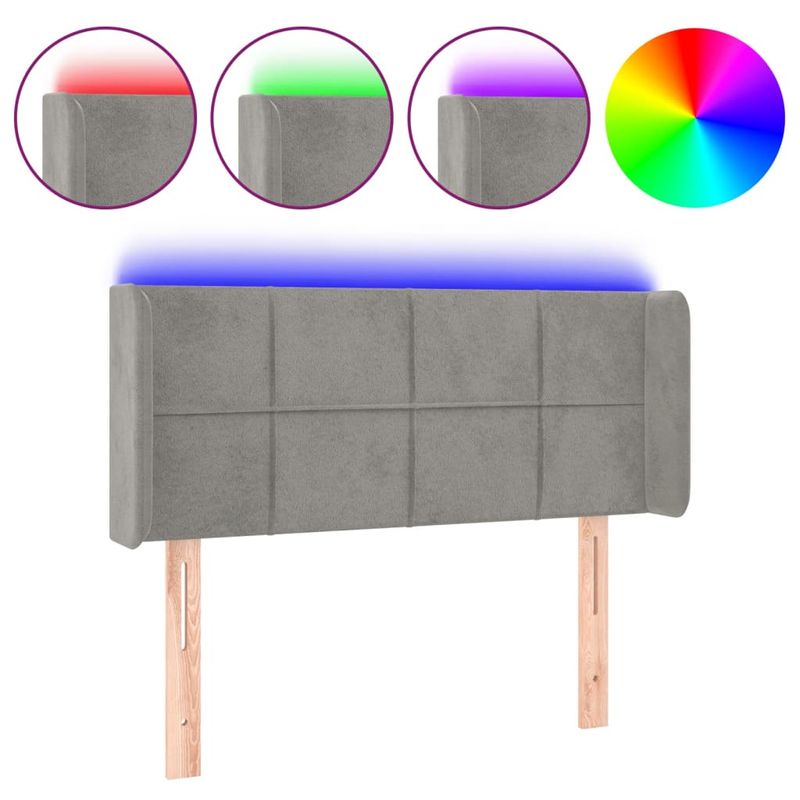 Testiera-a-LED-Grigio-Chiaro-93x16x118-128-cm-in-Velluto