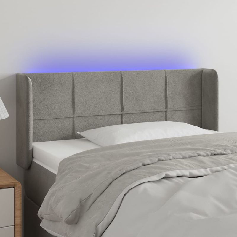 Testiera-a-LED-Grigio-Chiaro-93x16x118-128-cm-in-Velluto