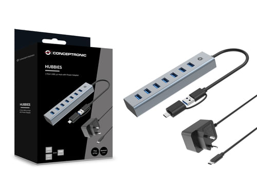 Conceptronic-HUBBIES21GP-Hub-di-Interfaccia-Usb-3.2-Gen-1--3.1-Gen-1--Type-a-5000-Mbit-s-Grigio