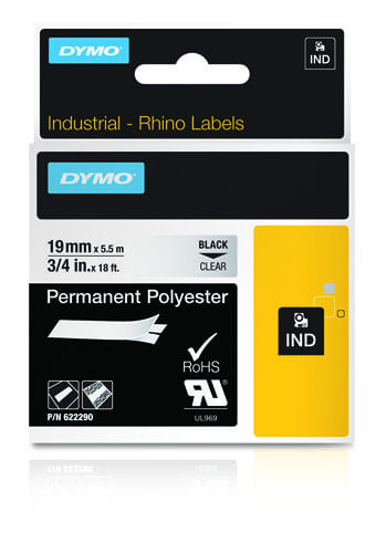DYMO-Poliestere-Permanente-IND--Dymo-622290-19mm-Black-on-Clear-Tape-