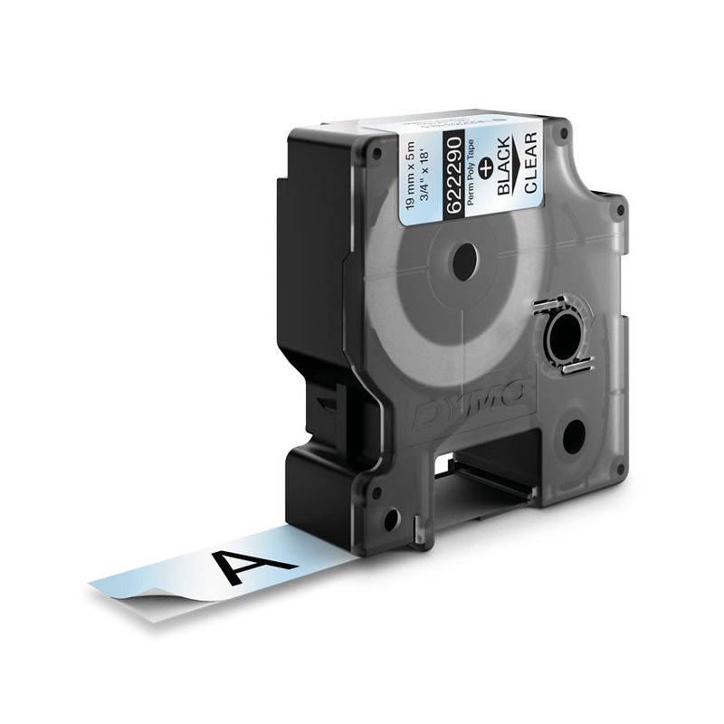 DYMO-Poliestere-Permanente-IND--Dymo-622290-19mm-Black-on-Clear-Tape-