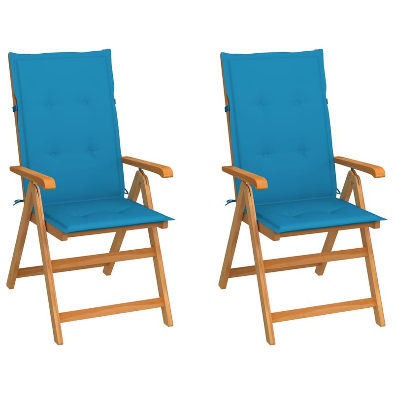 Sedie-da-Giardino-4-pz-con-Cuscini-Blu-Massello-di-Teak