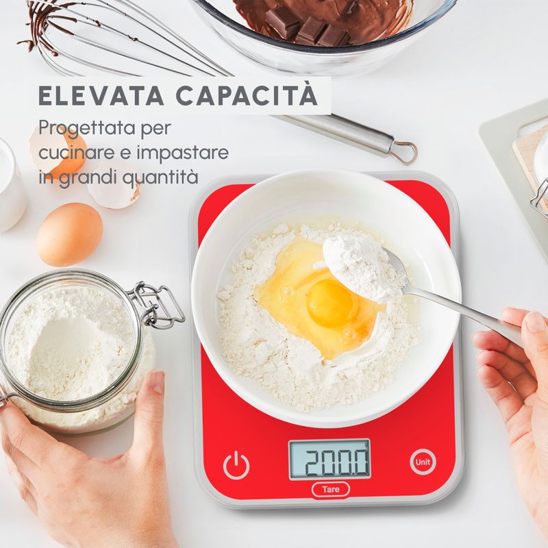 Moulinex-BN50U3-Bilancia-da-Cucina-Digitale-Elettronica-Capacita--5-Kg-Display-LCD-colore-Rosso
