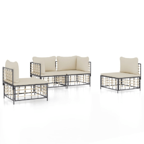 vidaXL-Set-Divani-da-Giardino-4-pz-con-Cuscini-Antracite-in-Polyrattan