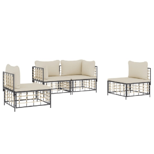 vidaXL-Set-Divani-da-Giardino-4-pz-con-Cuscini-Antracite-in-Polyrattan