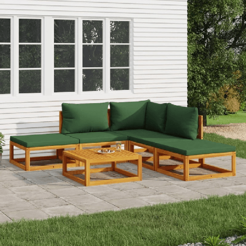 vidaXL-Set-Salotto-da-Giardino-6pz-con-Cuscini-Verdi-in-Legno-Massello