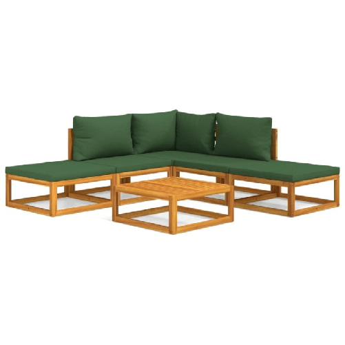 vidaXL-Set-Salotto-da-Giardino-6pz-con-Cuscini-Verdi-in-Legno-Massello