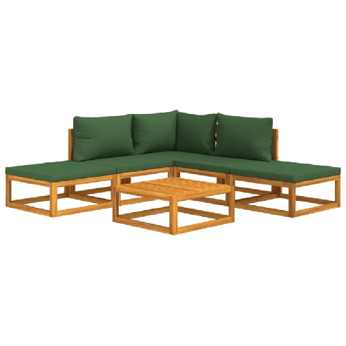 vidaXL-Set-Salotto-da-Giardino-6pz-con-Cuscini-Verdi-in-Legno-Massello