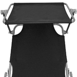 Lettino-Prendisole-Pieghevole-Baldacchino-Acciaio-Tessuto-Nero