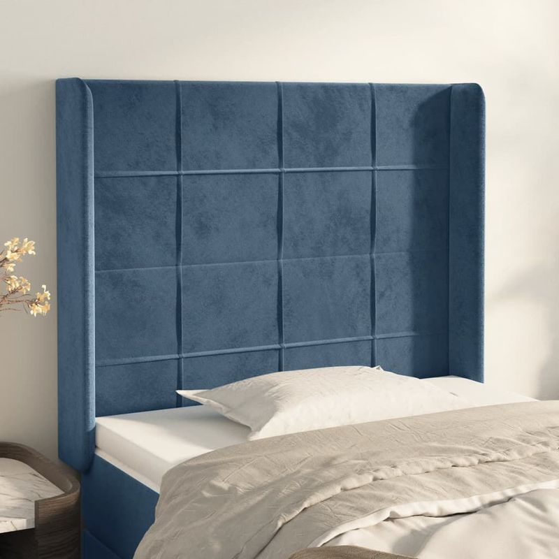 Testiera-ad-Orecchio-Blu-Scuro-83x16x118-128-cm-in-Velluto