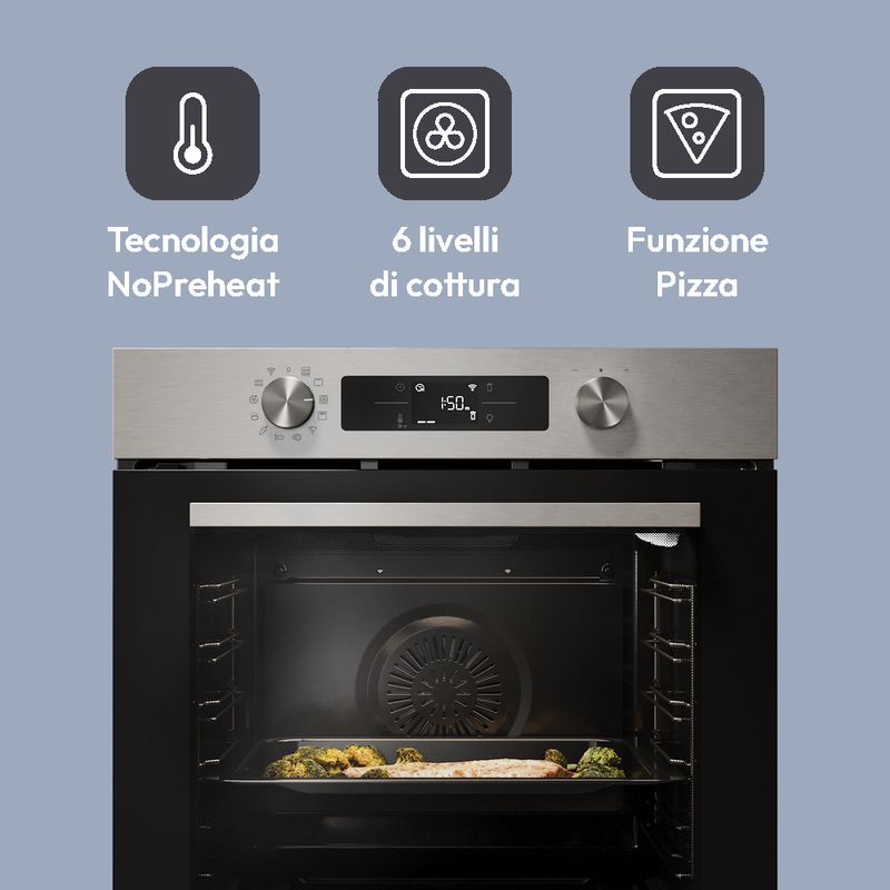 Candy-CA6-N3B3YTX1-New-Moderna-Forno-Elettrico-da-Incasso-Ventilato-Multifunzione-con-Grill-Wi-Fi-Bluetooth-78-Litri-60-cm-Classe-A-colore-Acciaio-Inox
