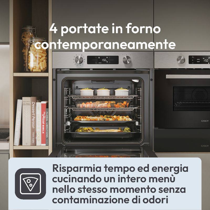 Candy-CA6-N3B3YTX1-New-Moderna-Forno-Elettrico-da-Incasso-Ventilato-Multifunzione-con-Grill-Wi-Fi-Bluetooth-78-Litri-60-cm-Classe-A-colore-Acciaio-Inox