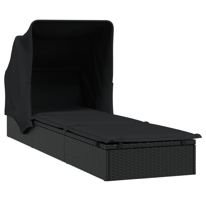 vidaXL-Lettino-con-Tetto-Pieghevole-Nero-213x63x97-cm-Polyrattan