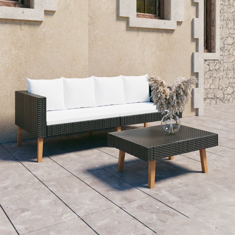 vidaXL-Set-Divani-da-Giardino-2-pz-con-Cuscini-in-Polyrattan-Nero