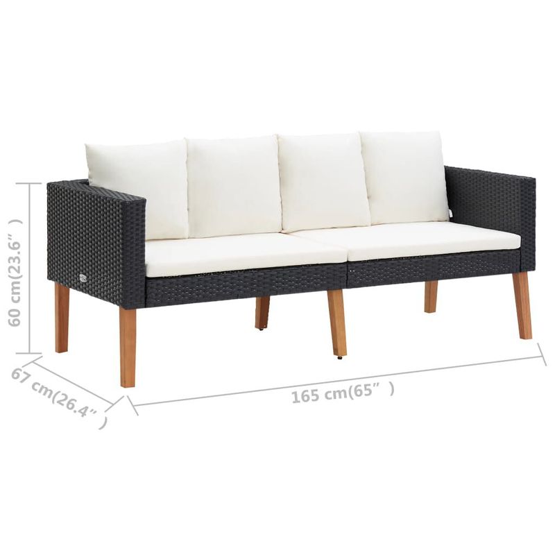 vidaXL-Set-Divani-da-Giardino-2-pz-con-Cuscini-in-Polyrattan-Nero