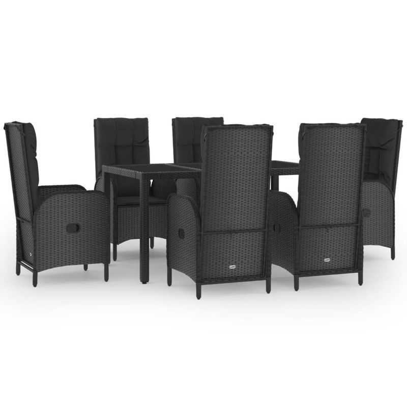 Set-da-Pranzo-Giardino-7pz-Nero-e-Grigio-con-Cuscini-Polyrattan