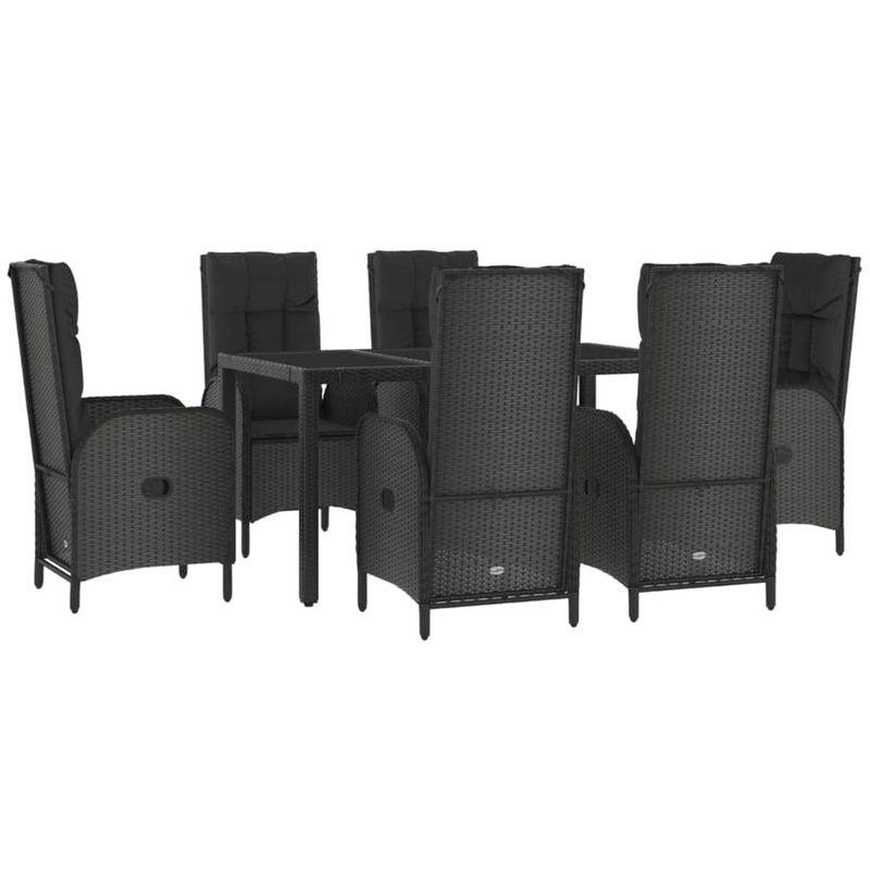 Set-da-Pranzo-Giardino-7pz-Nero-e-Grigio-con-Cuscini-Polyrattan