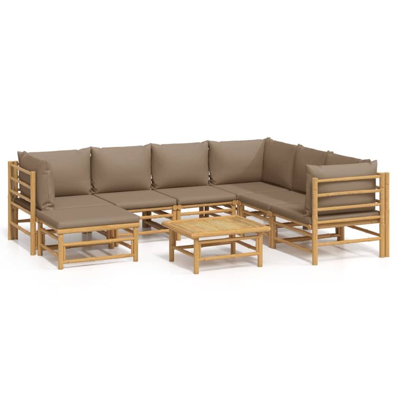 Set-Salotto-da-Giardino-8pz-con-Cuscini-Verdi-Bambu