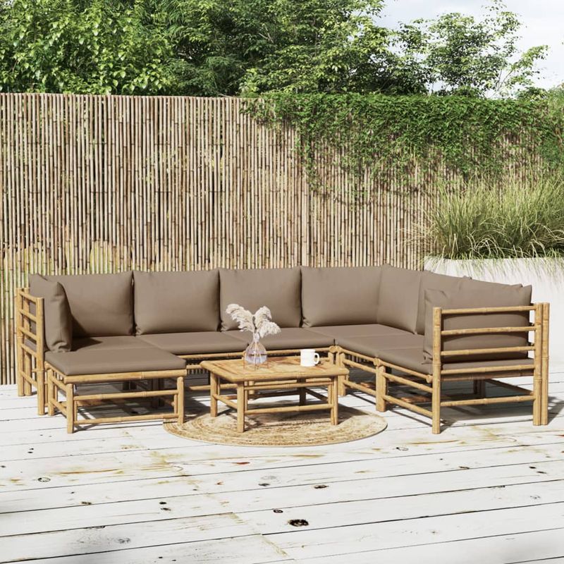 Set-Salotto-da-Giardino-8pz-con-Cuscini-Verdi-Bambu